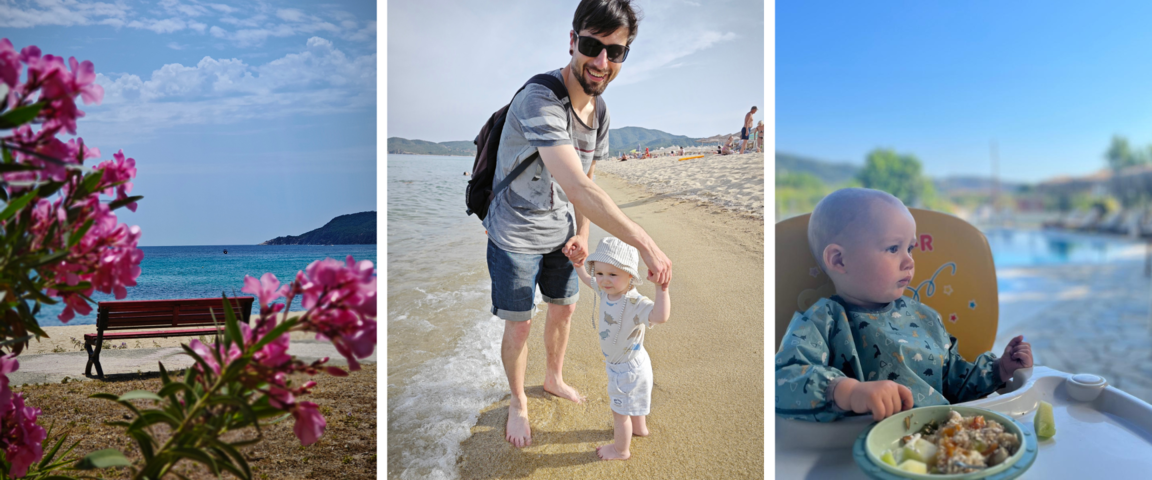 drei Bilder von Landschaften und Familien