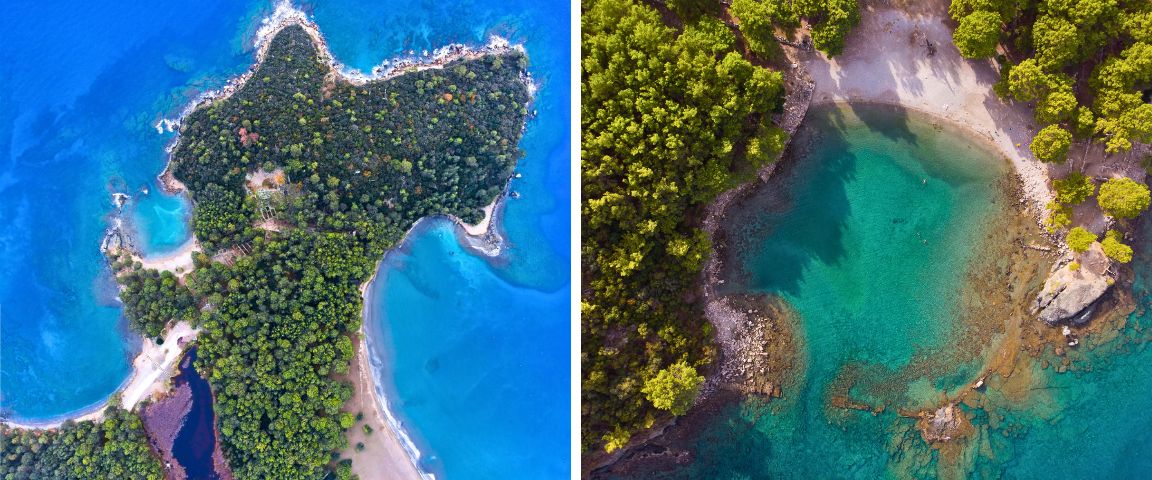 Luftansicht auf Strände in Phaselis